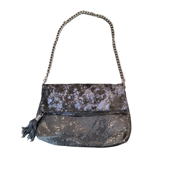 Whiting & Davis Black Sequin and Navy Embellished Evening Bag Holiday Party - Picture 1 of 8